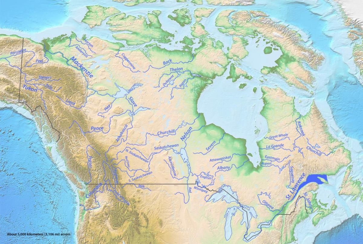 Canada Fiume Sulla Mappa Canada Fiumi Mappa America Del Nord America   Canada Fiume Mappa 