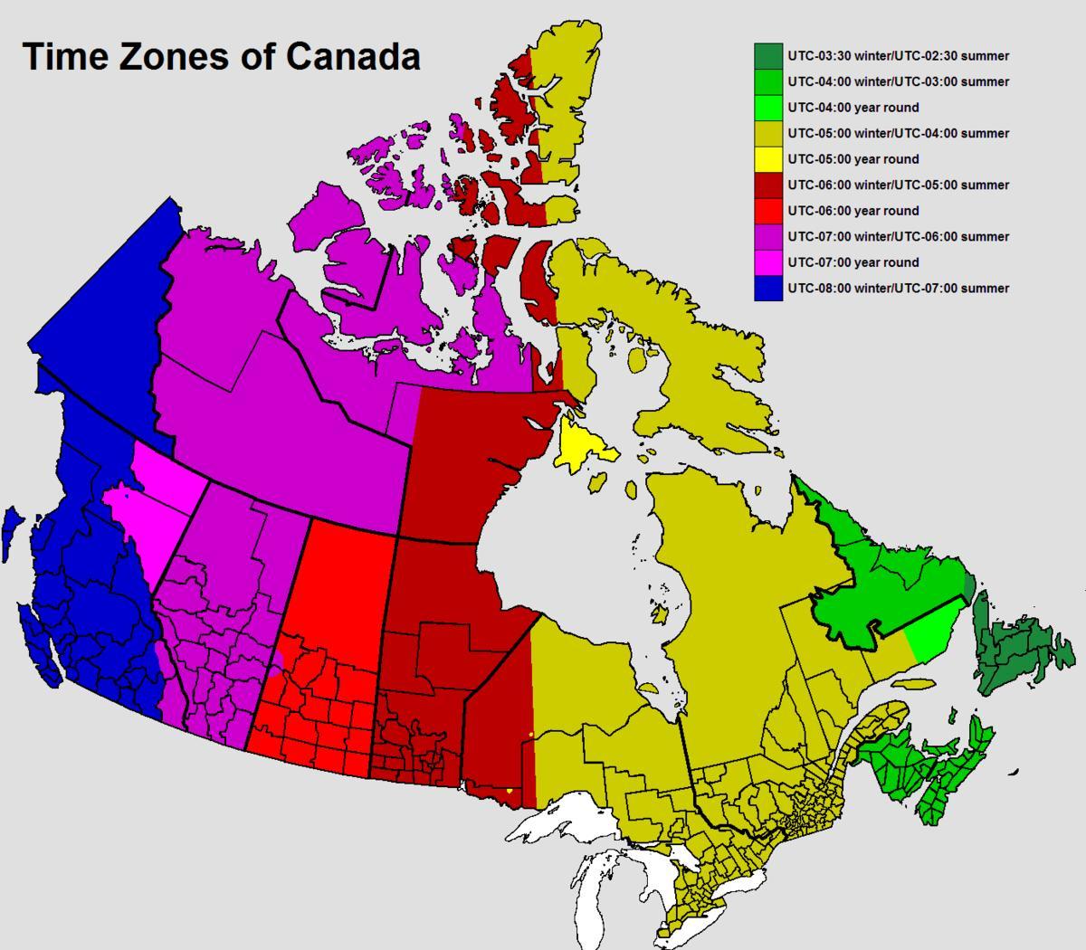 mappa del Canada fuso orario
