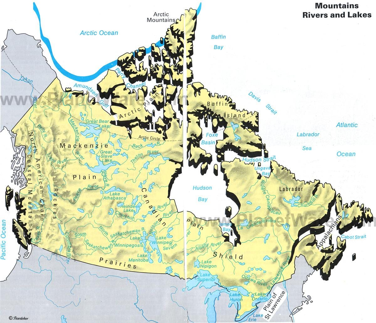 mappa di Canada e laghi