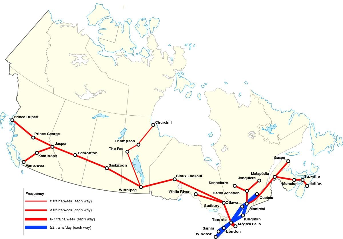 mappa del Canada treni