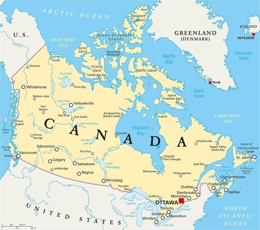 mappa del Canada 1700