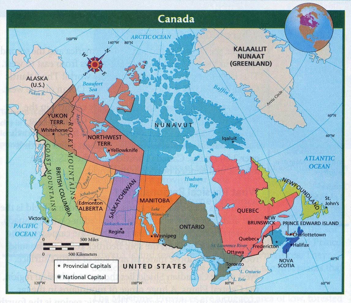 mappa di Canada e principali città