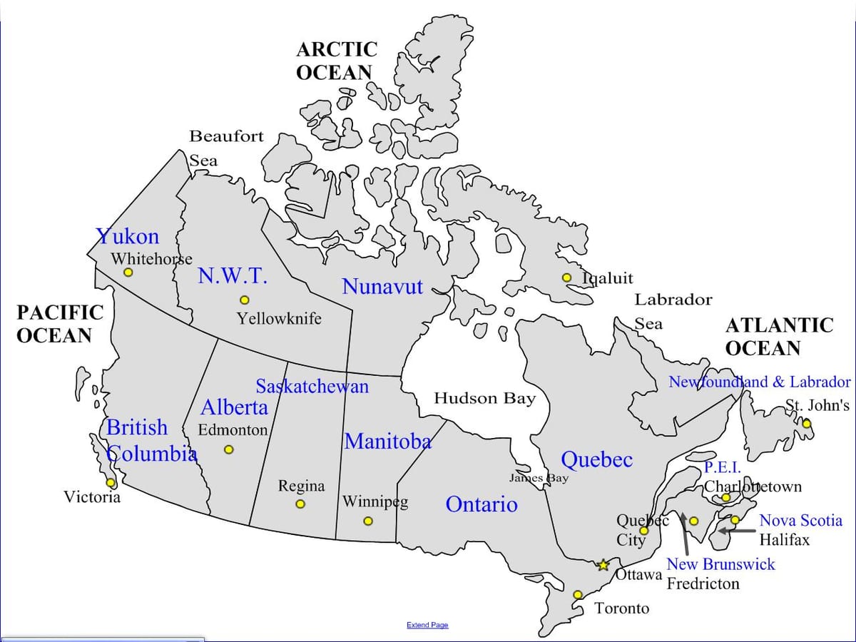 mappa stradale di Canada e province