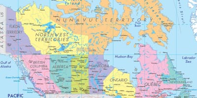 Mappa del Canada mostrando città