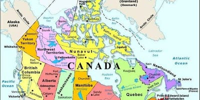 Mappa del Canada occidentale con la città